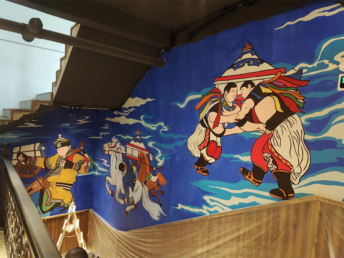 凯里蒙古风主题餐厅墙绘
